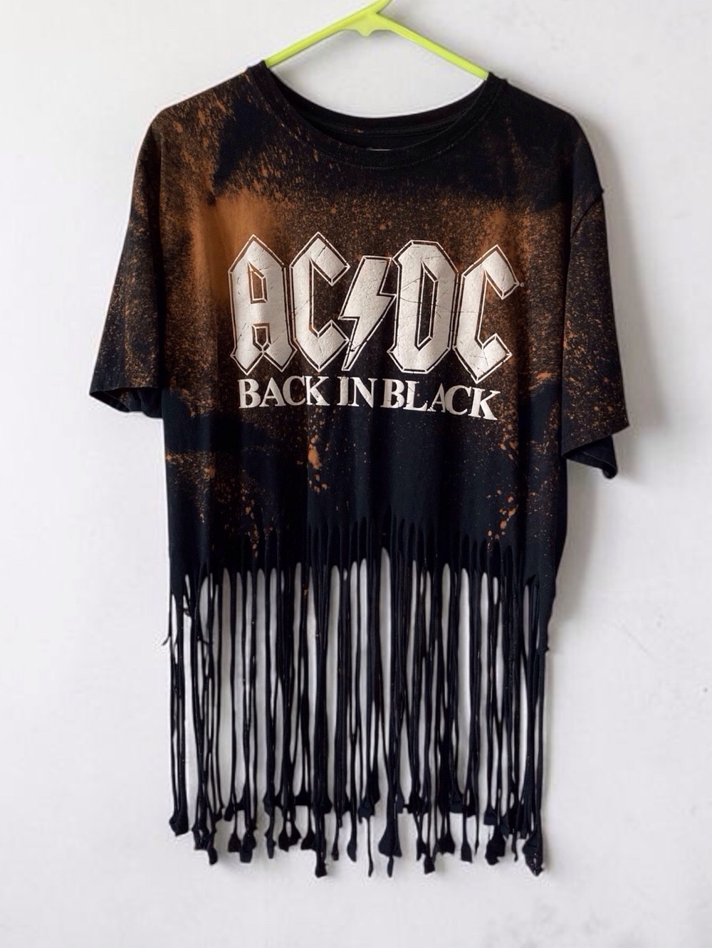 AC/DC Back in Black Bleached Fringe Band Tee Rock Grunge XL